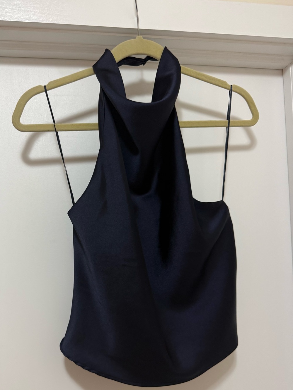 Zara Dark Navy Satin halter Cowl Neck